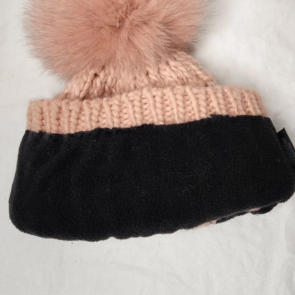 Lord & Taylor fox fur pink knit toque - Picture 2 of 4